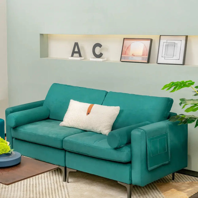 Modular 1/2/3/4-Seat L-Shaped Sectional Sofa Couch with Socket USB Port-2-Seat - Turquoise - Sofas & Loveseats