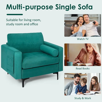 Modular 1/2/3/4-Seat L-Shaped Sectional Sofa Couch with Socket USB Port-1-Seat - Turquoise - Living Room