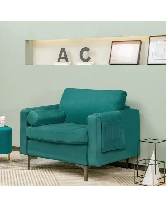 Modular 1/2/3/4-Seat L-Shaped Sectional Sofa Couch with Socket USB Port-1-Seat - Turquoise - Accent Chairs