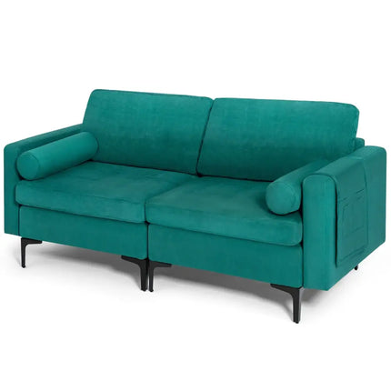 Modular 1/2/3/4-Seat L-Shaped Sectional Sofa Couch with Socket USB Port-2-Seat - Turquoise - Sofas & Loveseats