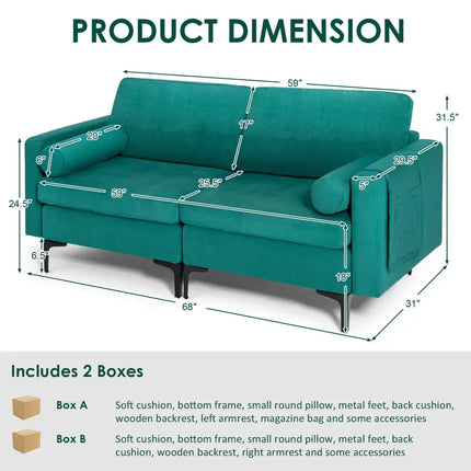 Modular 1/2/3/4-Seat L-Shaped Sectional Sofa Couch with Socket USB Port-2-Seat - Turquoise - Sofas & Loveseats