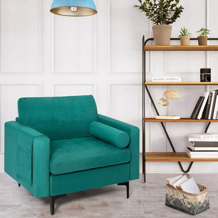 Modular 1/2/3/4-Seat L-Shaped Sectional Sofa Couch with Socket USB Port-1-Seat - Turquoise - Living Room