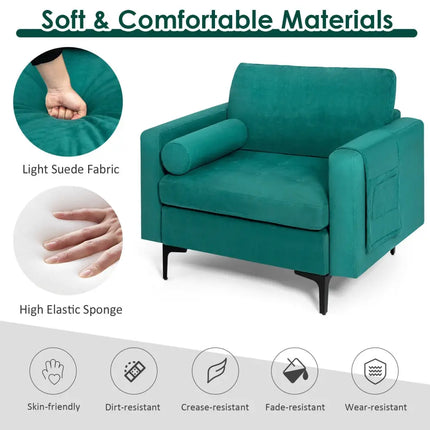 Modular 1/2/3/4-Seat L-Shaped Sectional Sofa Couch with Socket USB Port-1-Seat - Turquoise - Living Room