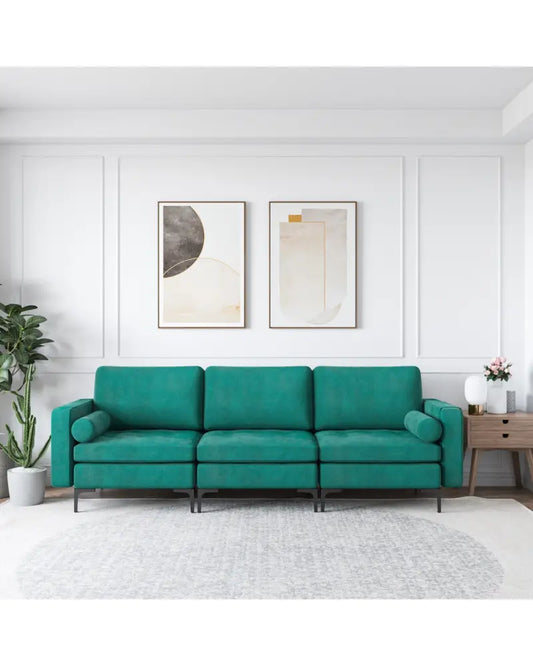 Modular 1/2/3/4-Seat L-Shaped Sectional Sofa Couch with Socket USB Port-3-Seat with USB port - Teal - Sofas & Loveseats