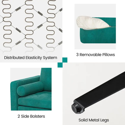 Modular 1/2/3/4-Seat L-Shaped Sectional Sofa Couch with Socket USB Port-3-Seat with USB port - Teal - Sofas & Loveseats