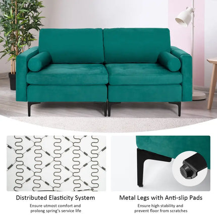 Modular 1/2/3/4-Seat L-Shaped Sectional Sofa Couch with Socket USB Port-2-Seat - Turquoise - Sofas & Loveseats