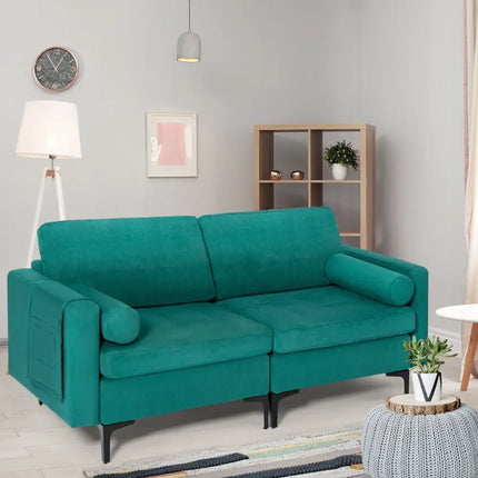 Modular 1/2/3/4-Seat L-Shaped Sectional Sofa Couch with Socket USB Port-2-Seat - Turquoise - Sofas & Loveseats