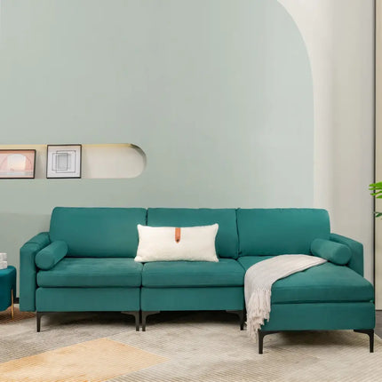 Modular 1/2/3/4-Seat L-Shaped Sectional Sofa Couch with Socket USB Port-3-Seat L-shaped - Teal - Sofas & Loveseats