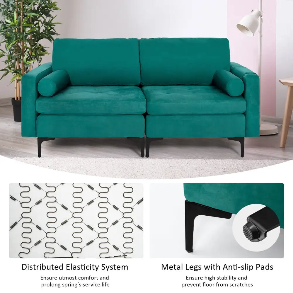 Modular 1/2/3/4-Seat L-Shaped Sectional Sofa Couch with Socket USB Port-2-Seat - Turquoise - Sofas & Loveseats