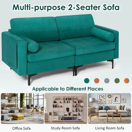 Modular 1/2/3/4-Seat L-Shaped Sectional Sofa Couch with Socket USB Port-2-Seat - Turquoise - Sofas & Loveseats