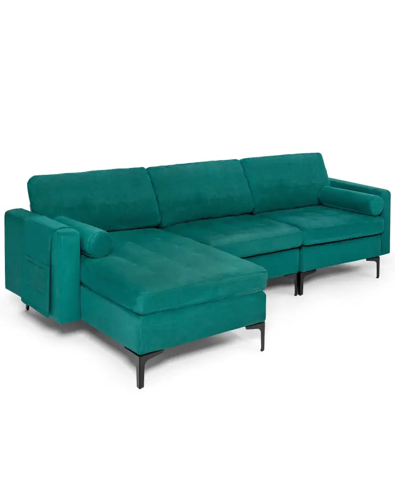 Modular 1/2/3/4-Seat L-Shaped Sectional Sofa Couch with Socket USB Port-3-Seat L-shaped - Teal - Sofas & Loveseats