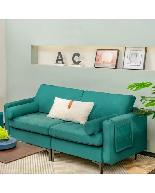 Modular 1/2/3/4-Seat L-Shaped Sectional Sofa Couch with Socket USB Port-2-Seat - Turquoise - Sofas & Loveseats