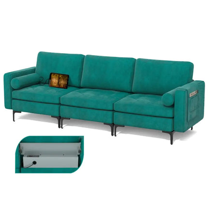 Modular 1/2/3/4-Seat L-Shaped Sectional Sofa Couch with Socket USB Port-3-Seat with USB port - Teal - Sofas & Loveseats