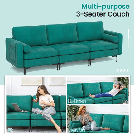 Modular 1/2/3/4-Seat L-Shaped Sectional Sofa Couch with Socket USB Port-3-Seat with USB port - Teal - Sofas & Loveseats