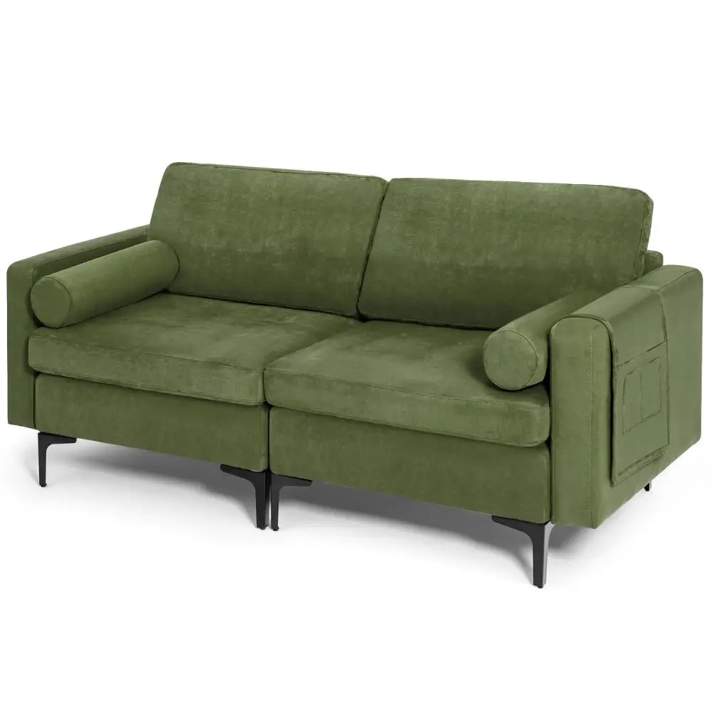 Modular 2-seat/3-Seat/4-Seat L-shaped Sectional Sofa Couch with Reversible Chaise and Socket USB Ports-2-Seat - Army