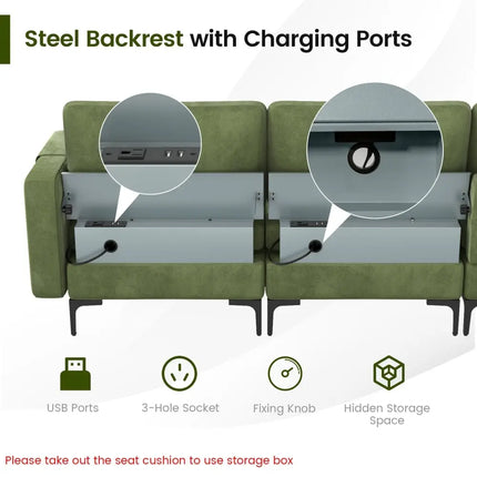 Modular 2-seat/3-Seat/4-Seat L-shaped Sectional Sofa Couch with Reversible Chaise and Socket USB Ports-4-Seat