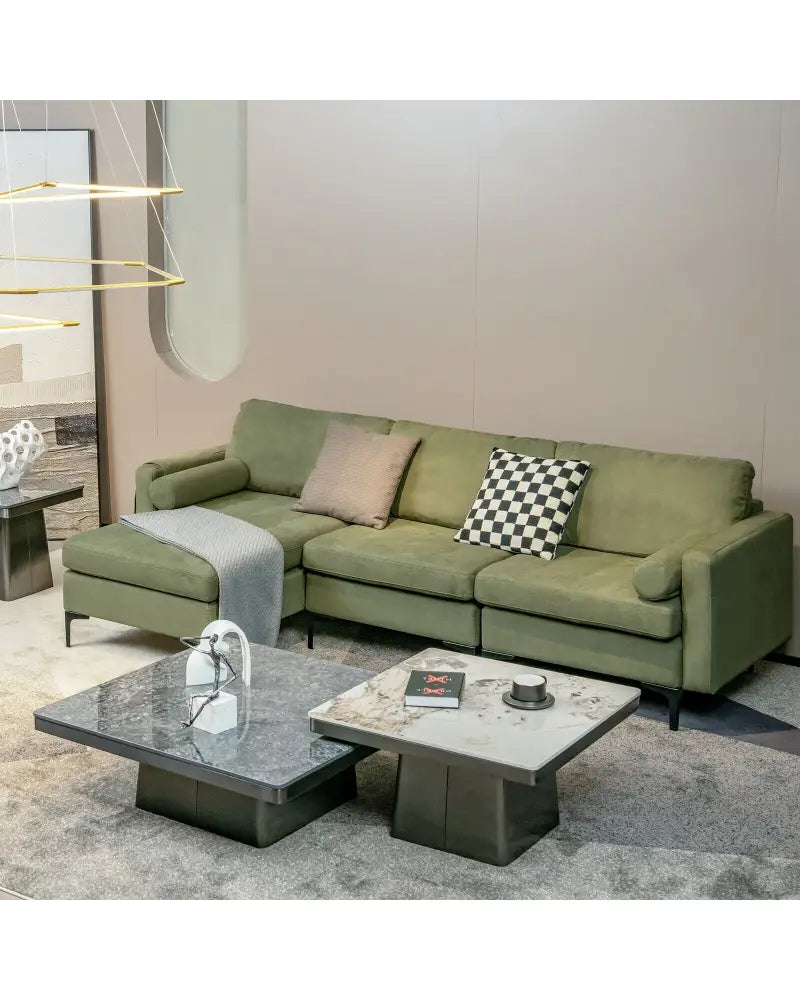Modular 2-seat/3-Seat/4-Seat L-shaped Sectional Sofa Couch with Reversible Chaise and Socket USB Ports-3-Seat L-shaped