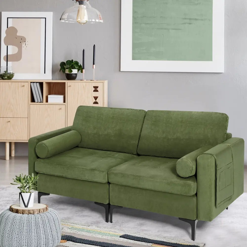 Modular 2-seat/3-Seat/4-Seat L-shaped Sectional Sofa Couch with Reversible Chaise and Socket USB Ports-2-Seat - Army