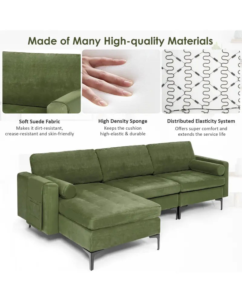 Modular 2-seat/3-Seat/4-Seat L-shaped Sectional Sofa Couch with Reversible Chaise and Socket USB Ports-3-Seat L-shaped