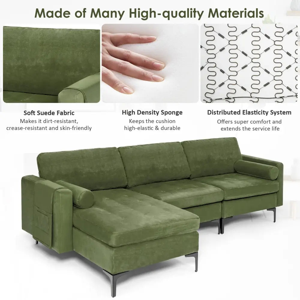 Modular 2-seat/3-Seat/4-Seat L-shaped Sectional Sofa Couch with Reversible Chaise and Socket USB Ports-3-Seat L-shaped