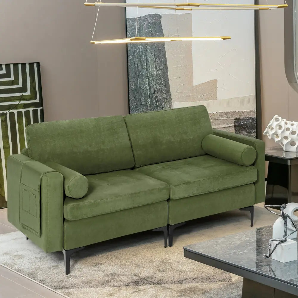 Modular 2-seat/3-Seat/4-Seat L-shaped Sectional Sofa Couch with Reversible Chaise and Socket USB Ports-2-Seat - Army
