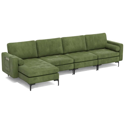 Modular 2-seat/3-Seat/4-Seat L-shaped Sectional Sofa Couch with Reversible Chaise and Socket USB Ports-4-Seat