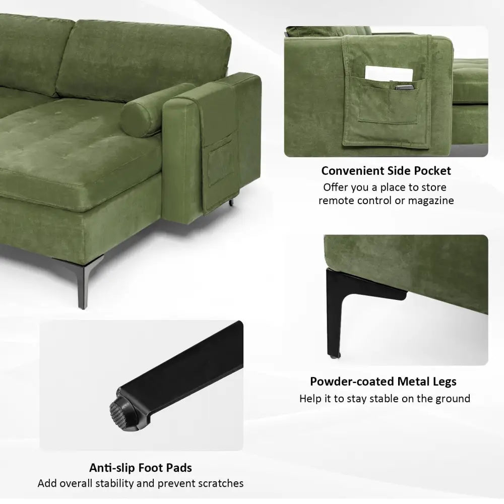 Modular 2-seat/3-Seat/4-Seat L-shaped Sectional Sofa Couch with Reversible Chaise and Socket USB Ports-3-Seat L-shaped