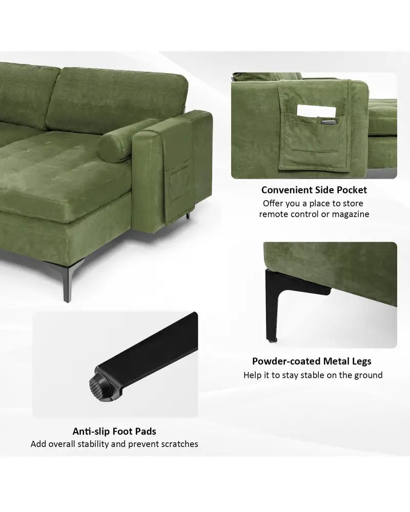 Modular 2-seat/3-Seat/4-Seat L-shaped Sectional Sofa Couch with Reversible Chaise and Socket USB Ports-3-Seat L-shaped
