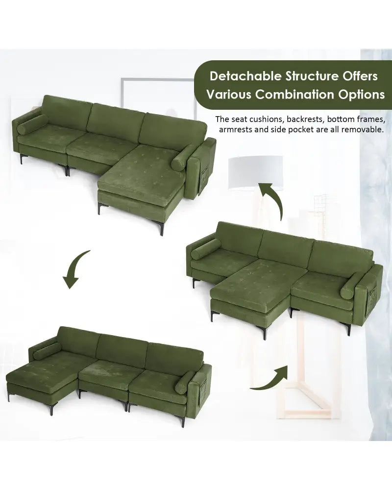 Modular 2-seat/3-Seat/4-Seat L-shaped Sectional Sofa Couch with Reversible Chaise and Socket USB Ports-3-Seat L-shaped