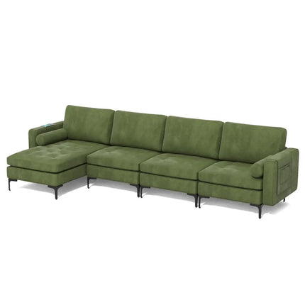 Modular 2-seat/3-Seat/4-Seat L-shaped Sectional Sofa Couch with Reversible Chaise and Socket USB Ports-4-Seat