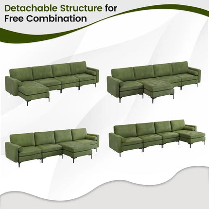 Modular 2-seat/3-Seat/4-Seat L-shaped Sectional Sofa Couch with Reversible Chaise and Socket USB Ports-4-Seat