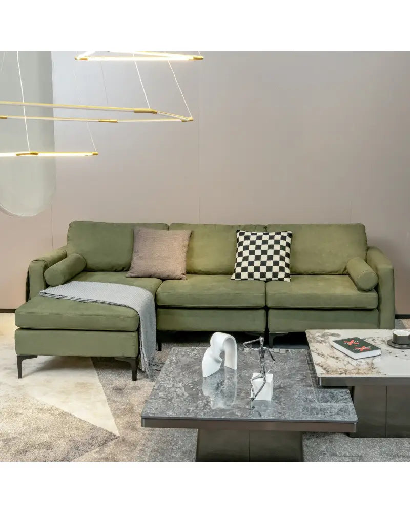 Modular 2-seat/3-Seat/4-Seat L-shaped Sectional Sofa Couch with Reversible Chaise and Socket USB Ports-3-Seat L-shaped
