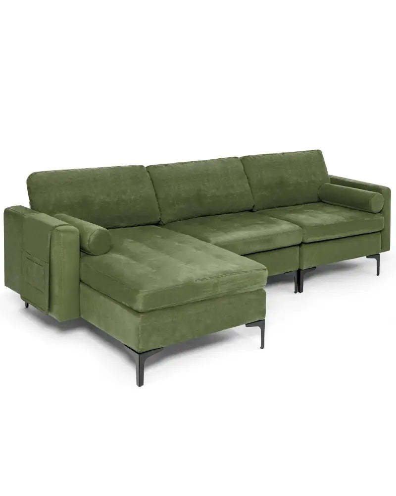 Modular 2-seat/3-Seat/4-Seat L-shaped Sectional Sofa Couch with Reversible Chaise and Socket USB Ports-3-Seat L-shaped