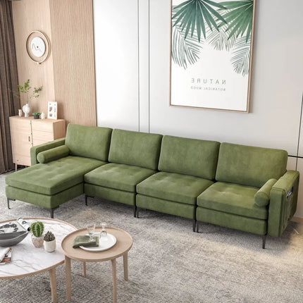 Modular 2-seat/3-Seat/4-Seat L-shaped Sectional Sofa Couch with Reversible Chaise and Socket USB Ports-4-Seat