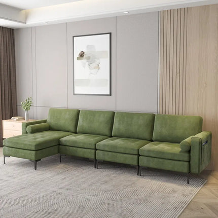 Modular 2-seat/3-Seat/4-Seat L-shaped Sectional Sofa Couch with Reversible Chaise and Socket USB Ports-4-Seat