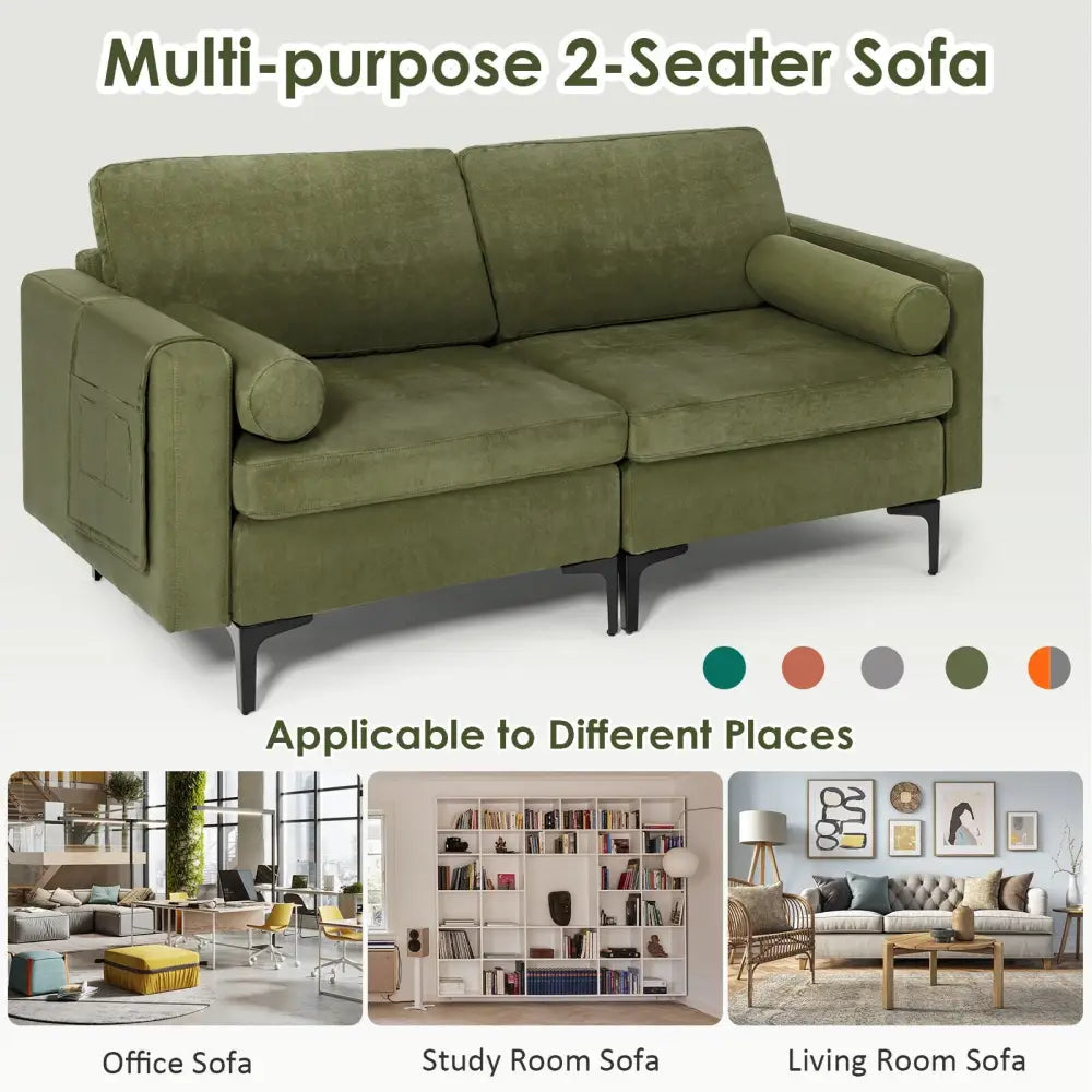 Modular 2-seat/3-Seat/4-Seat L-shaped Sectional Sofa Couch with Reversible Chaise and Socket USB Ports-2-Seat - Army