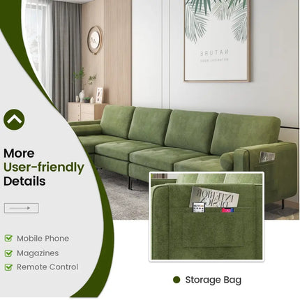 Modular 2-seat/3-Seat/4-Seat L-shaped Sectional Sofa Couch with Reversible Chaise and Socket USB Ports-4-Seat