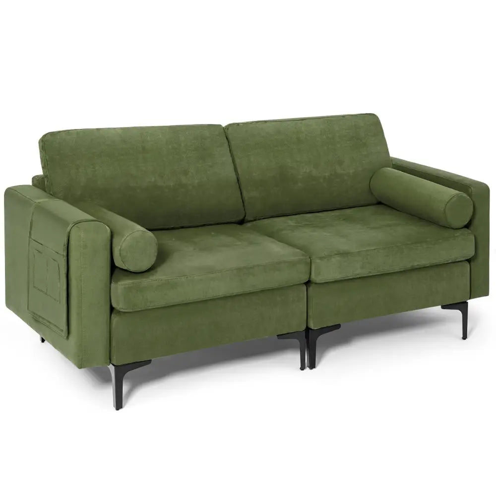 Modular 2-seat/3-Seat/4-Seat L-shaped Sectional Sofa Couch with Reversible Chaise and Socket USB Ports-2-Seat - Army
