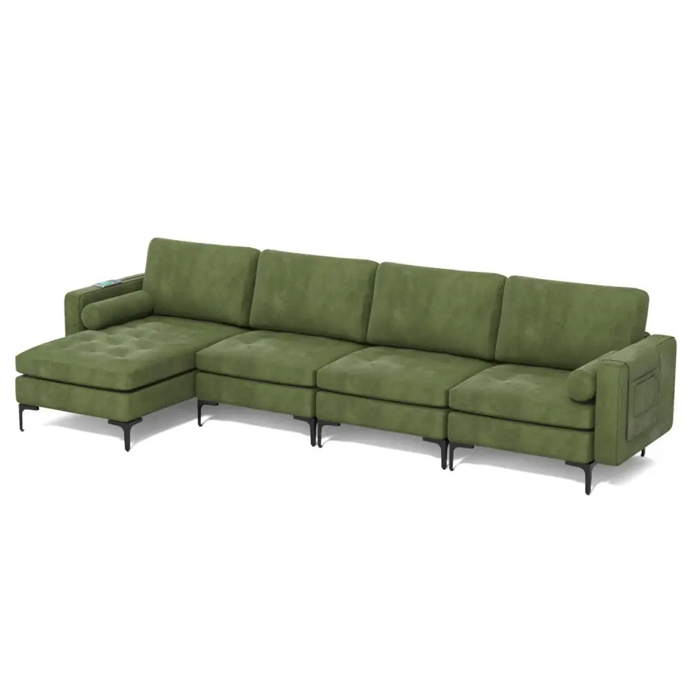 Modular 2-seat/3-Seat/4-Seat L-shaped Sectional Sofa Couch with Reversible Chaise and Socket USB Ports-4-Seat