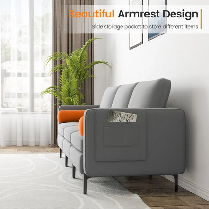 Modular 3-Seat Sofa Couch with Socket USB Ports and Side Storage Pocket-Gray - Gray - Sofas & Loveseats