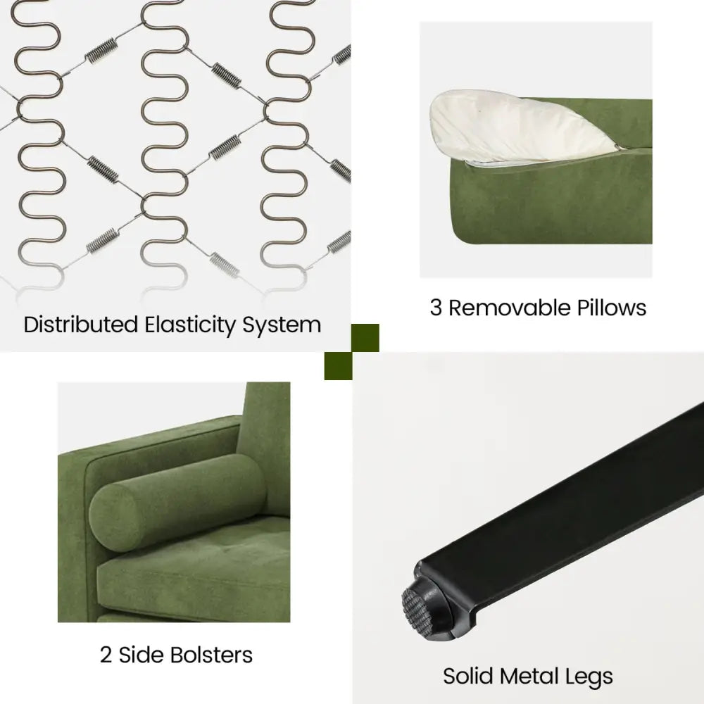Modular 3-Seat Sofa Couch with Socket USB Ports and Side Storage Pocket-Green - Green - Sofas & Loveseats