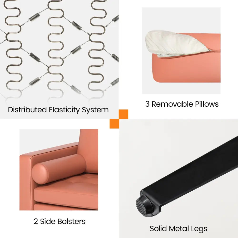 Modular 3-Seat Sofa Couch with Socket USB Ports and Side Storage Pocket-Red - Pink - Sofas & Loveseats
