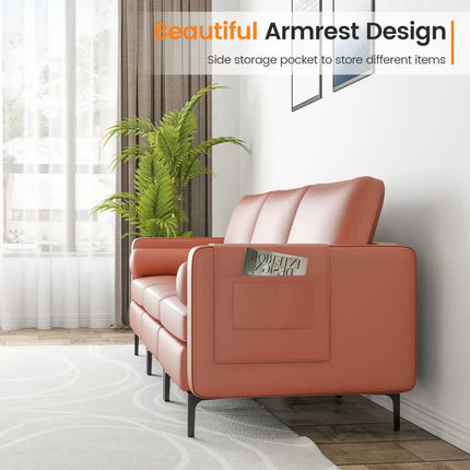 Modular 3-Seat Sofa Couch with Socket USB Ports and Side Storage Pocket-Red - Pink - Sofas & Loveseats
