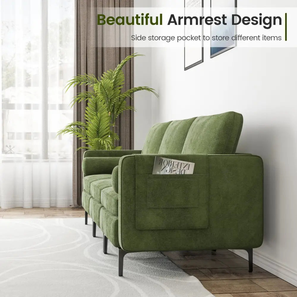 Modular 3-Seat Sofa Couch with Socket USB Ports and Side Storage Pocket-Green - Green - Sofas & Loveseats