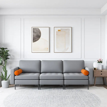 Modular 3-Seat Sofa Couch with Socket USB Ports and Side Storage Pocket-Gray - Gray - Sofas & Loveseats