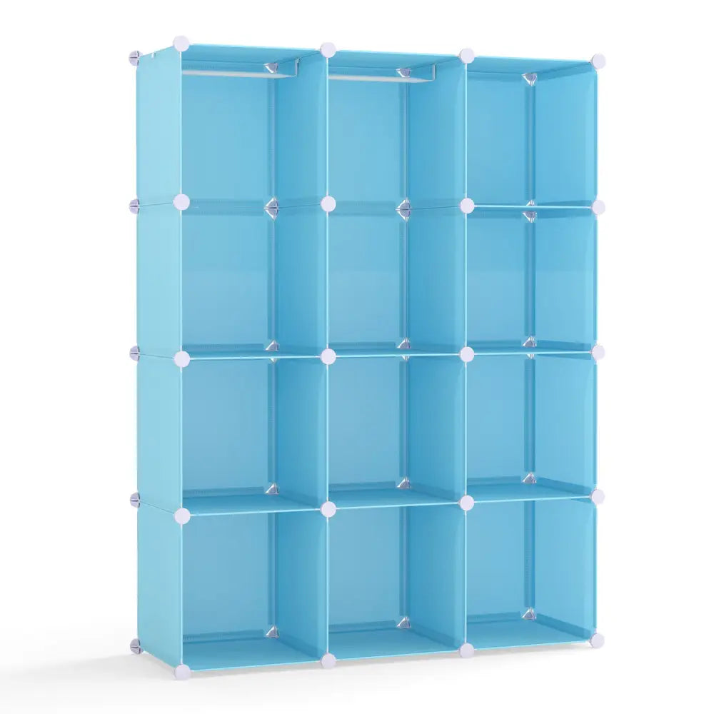Modular Baby Wardrobe with 10 Cubes & Hanging Rod and Shelves Stackable-Blue - Blue - Kids Storage