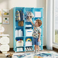 Modular Baby Wardrobe with 13 Cubes and Hanging Rod and Shelves Stackable-Blue - Blue - Kids Storage