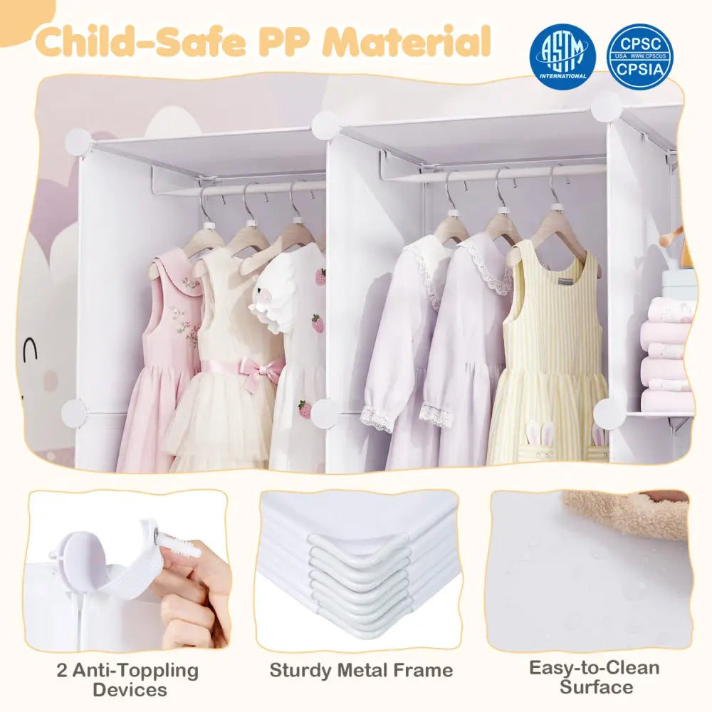 Modular Baby Wardrobe with 13 Cubes and Hanging Rod and Shelves Stackable-White - White - Kids Storage