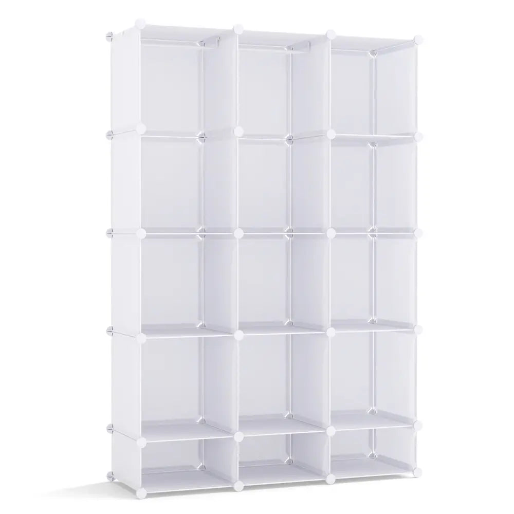 Modular Baby Wardrobe with 13 Cubes and Hanging Rod and Shelves Stackable-White - White - Kids Storage