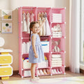 Modular Baby Wardrobe with 13 Cubes and Hanging Rod and Shelves Stackable-Pink - Pink - Kids Storage